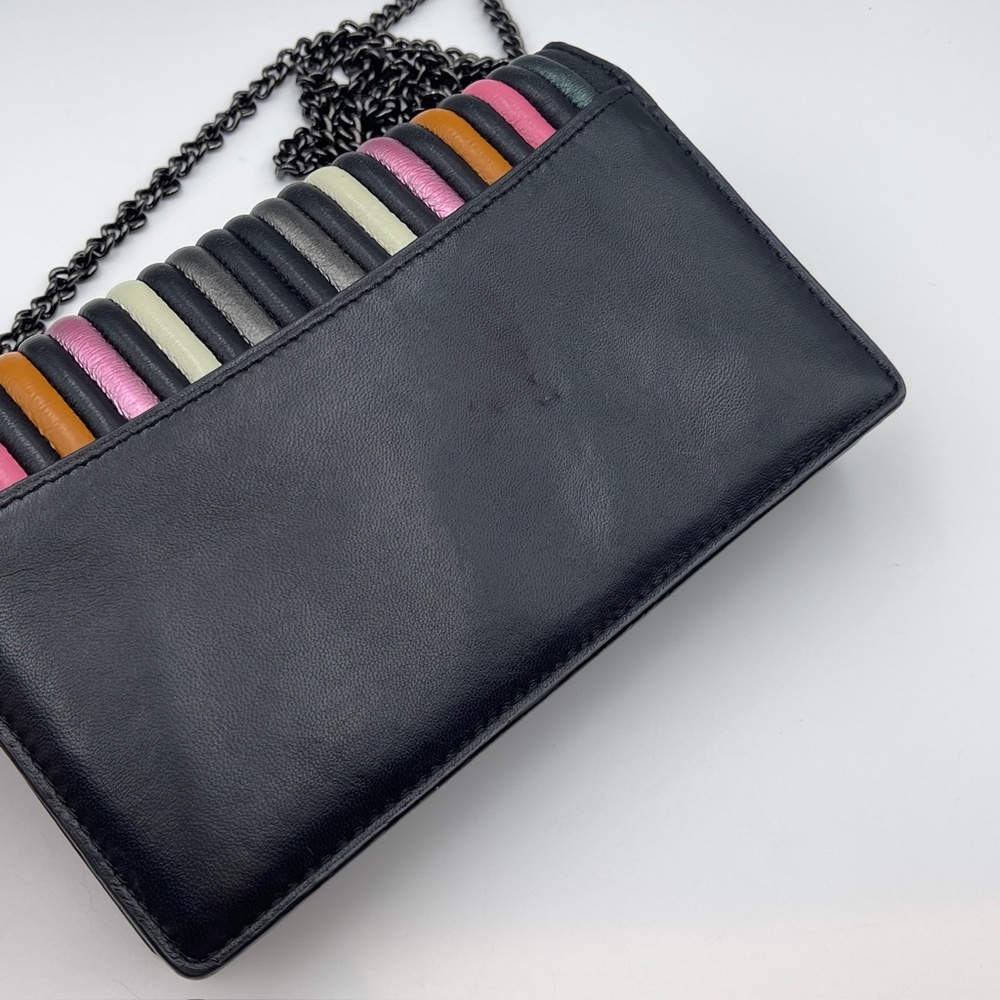 Coach foldover chain Clutch leather colorblock quilting rivets crossbody bag - Picture 14 of 15